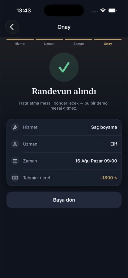 App de citas: pantalla de confirmación y resumen